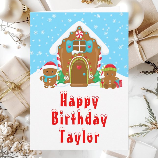 Tarjeta Gingerbread House Cumpleaños Feliz con el Rojo y e (Subido por el creador)