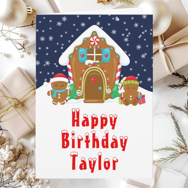 Tarjeta Gingerbread House Red and Navy Feliz cumpleaños (Subido por el creador)