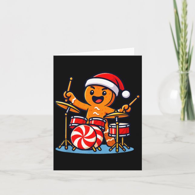 Tarjeta Gingerbread Man Playing Drums  (Anverso)