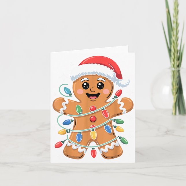 Tarjeta Gingerbread Man Tangled Christmas Lights  (Anverso)