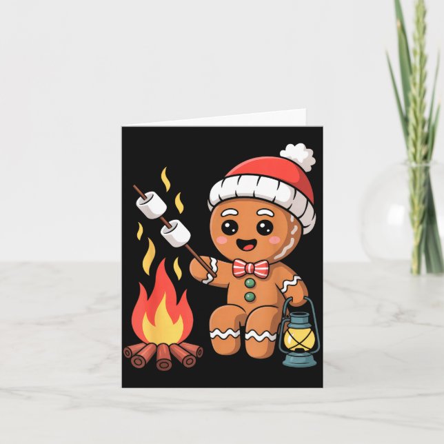 Tarjeta Gingerbread Marshmallow Roaster Camng Christmas  (Anverso)