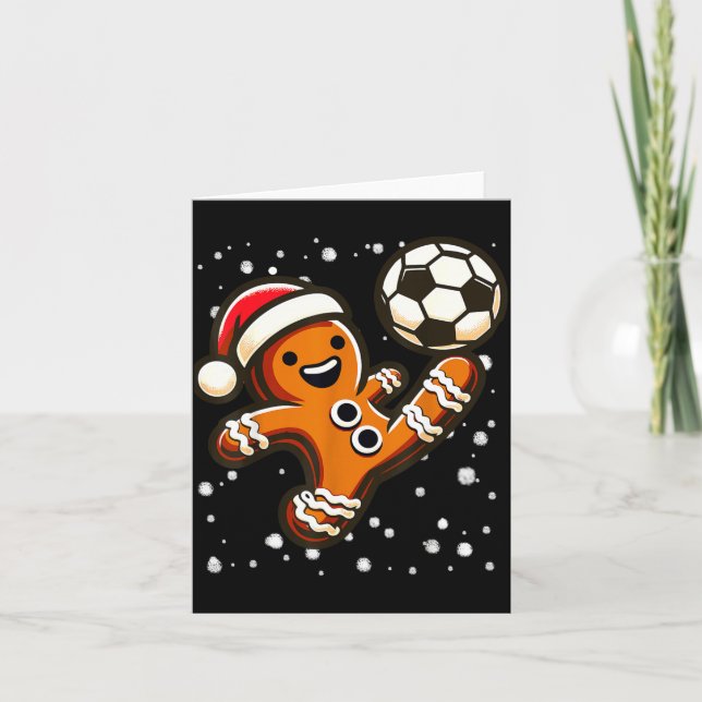 Tarjeta Gingerbread Plays Soccer Bicycle Kick, Cookie Chri (Anverso)