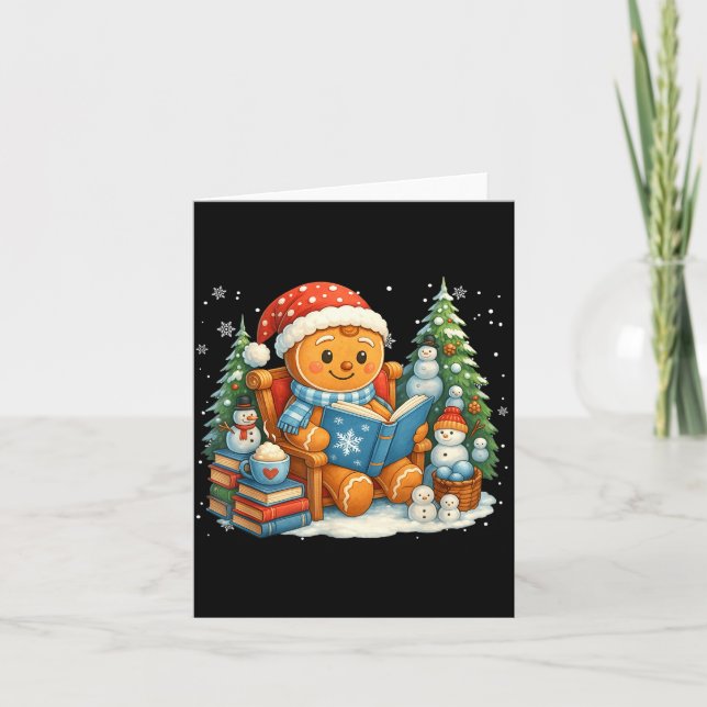 Tarjeta Gingerbread Reading Book Lovers Christmas Bookworm (Anverso)