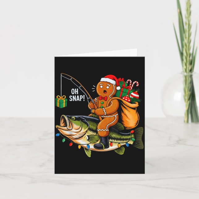 Tarjeta Gingerbread Riding B Fish Christmas Fishing Xmas P (Anverso)