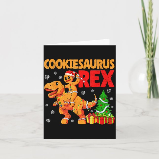 Tarjeta Gingerbread Trex Dinosaur For Christmas Gingerbrea (Anverso)