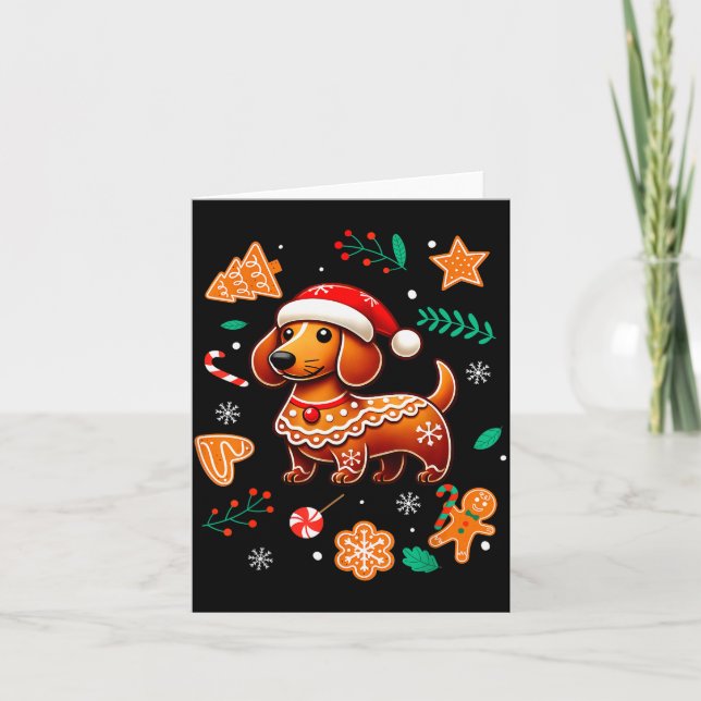 Tarjeta Gingerbread Weiner Dog Lover Dachshund Christmas C (Anverso)