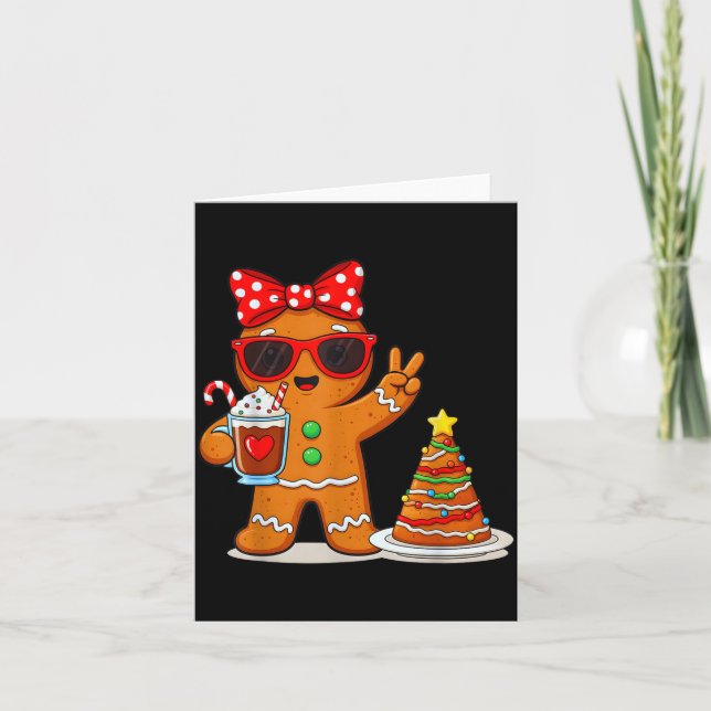 Tarjeta Gingerbread Women Drinking Coffee Christmas Tree C (Anverso)