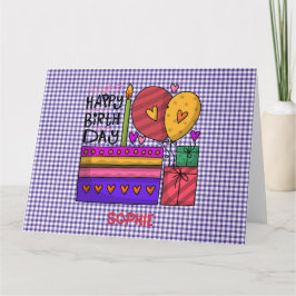 Tarjeta Gingham Purple & Red Birday