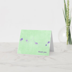 Tarjeta gingham verde con flores gracias