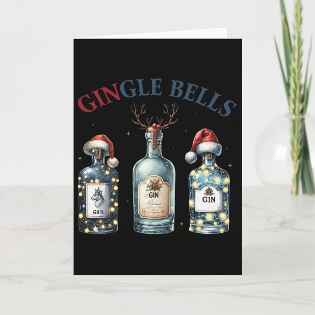 Tarjeta Gingle Bells Funny Gin Gin Bells Christmas Tree Me (Anverso)
