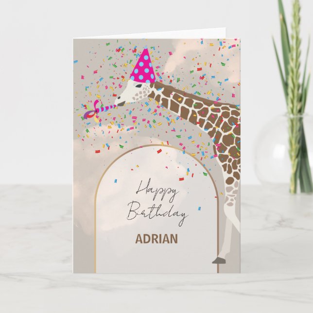 Tarjeta Girafa celebrando el cumpleaños de los animales de (Anverso)