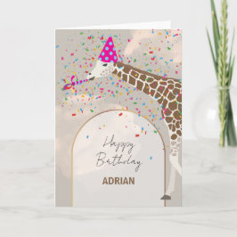 Tarjeta Girafa celebrando el cumpleaños de los animales de