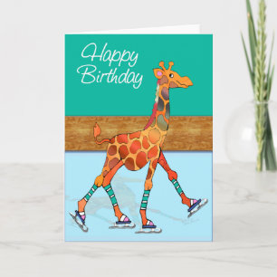 Tarjeta Girafa de patinaje sobre hielo en el cumpleaños de