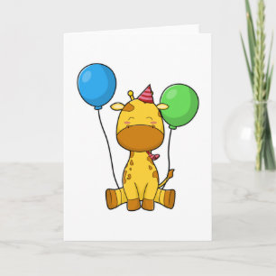Tarjeta Girafa en cumpleaños con globos