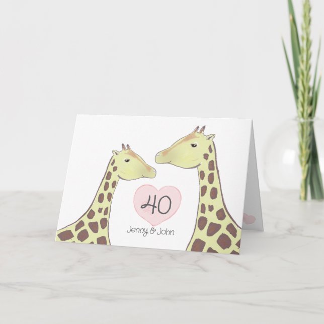 Tarjeta Giraffe 40° Aniversario del Boda de Ruby (Anverso)
