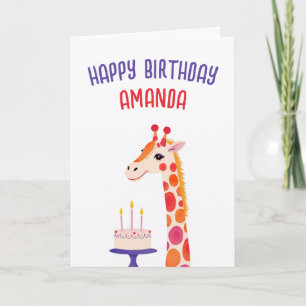 Tarjeta Giraffe acuarela con pastel y cumpleaños de la cor