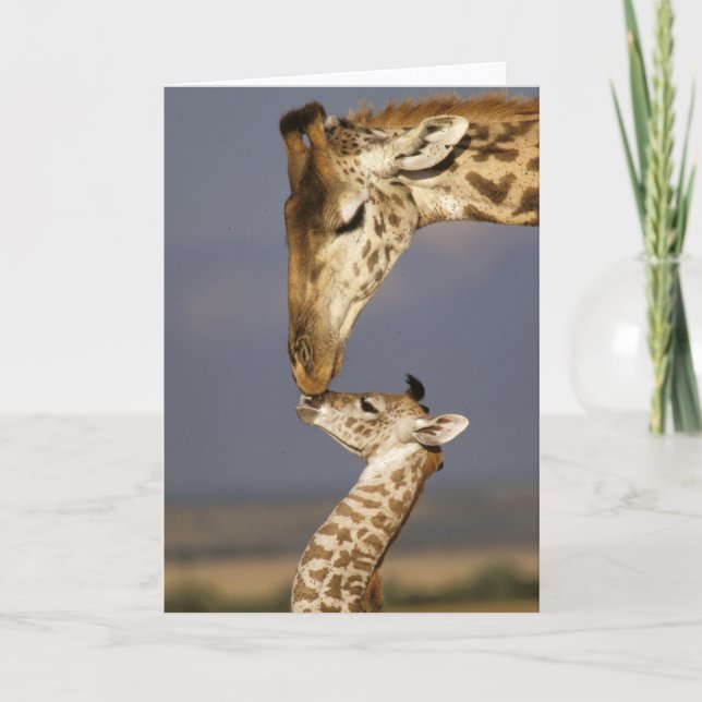 Tarjeta Giraffe besando a bebé (Anverso)