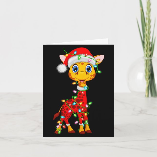 Tarjeta Giraffe Christmas Lights Santa Costume Cute Animal (Anverso)