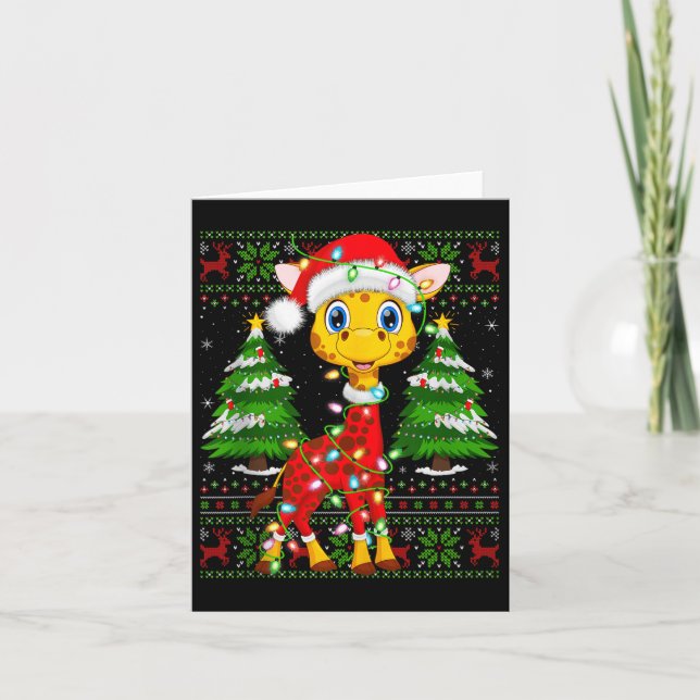 Tarjeta Giraffe Christmas Lights Santa Costume Ugly Xmas S (Anverso)