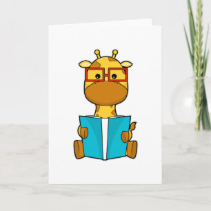 Tarjeta Giraffe como estudiante con anteojos y libro