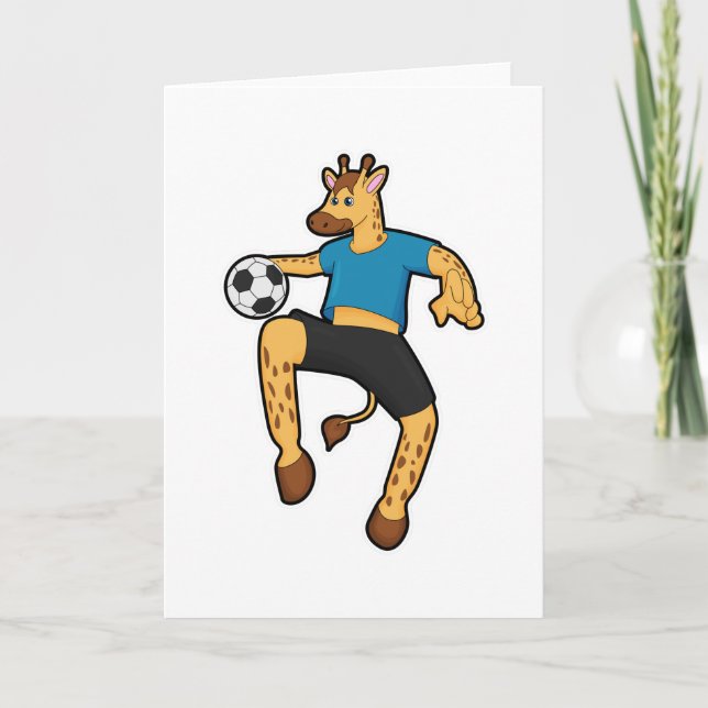 Tarjeta Giraffe como jugador de fútbol con pelota de fútbo (Anverso)