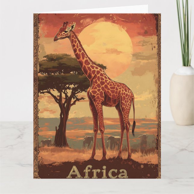 Tarjeta Giraffe con el atardecer africano - Poster de viaj (Anverso)