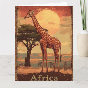 Tarjeta Giraffe con el atardecer africano - Poster de viaj