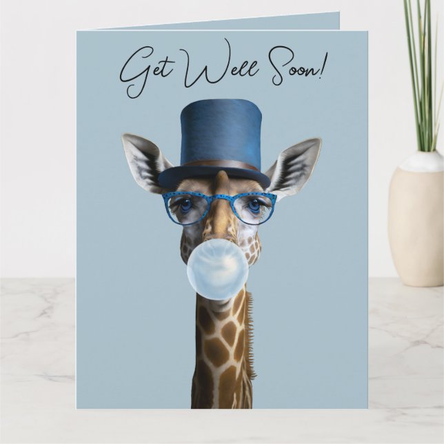 Tarjeta Giraffe con gafas, sombrero de punta, goma de pone (Anverso)