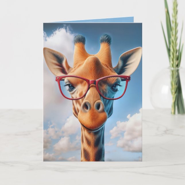 Tarjeta Giraffe De Cumpleaños Con Gafas Rojas (Anverso)
