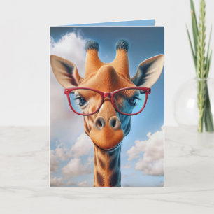 Tarjeta Giraffe De Cumpleaños Con Gafas Rojas
