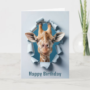 Tarjeta Giraffe de cumpleaños hurgando a través de un aguj
