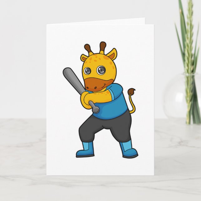 Tarjeta Giraffe en el béisbol con bate de béisbol (Anverso)