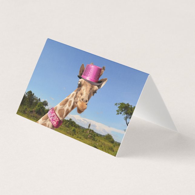 Tarjeta Giraffe en gorra rosa brillante (Anverso)