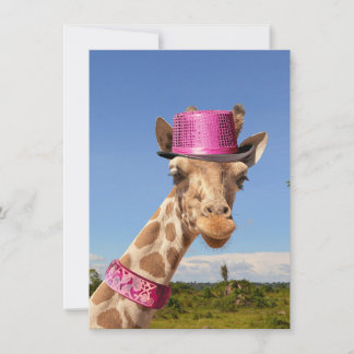 Tarjeta Giraffe en gorra rosa brillante