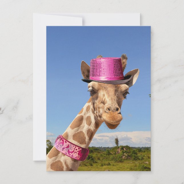 Tarjeta Giraffe en gorra rosa brillante (Anverso)