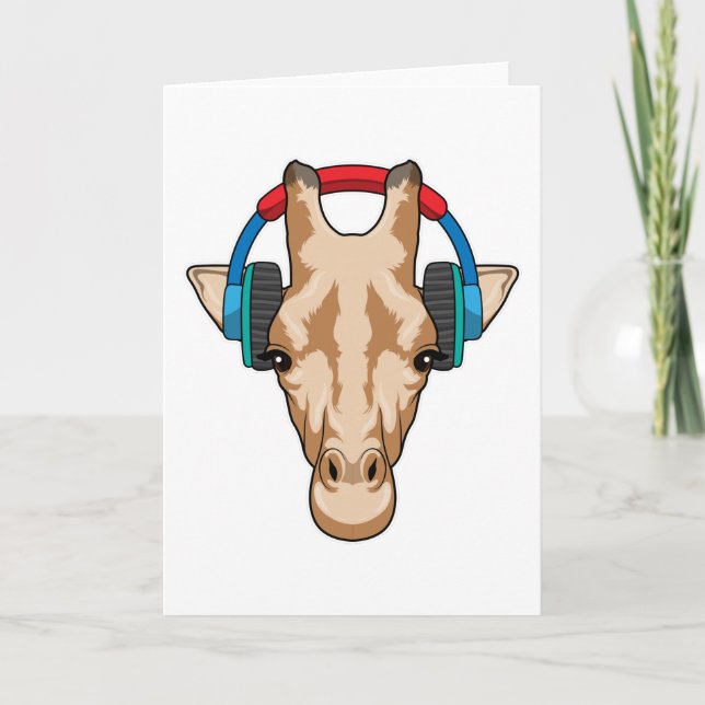 Tarjeta Giraffe en la música con auriculares (Anverso)