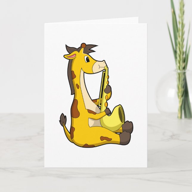 Tarjeta Giraffe en la música con saxofón.PNG (Anverso)