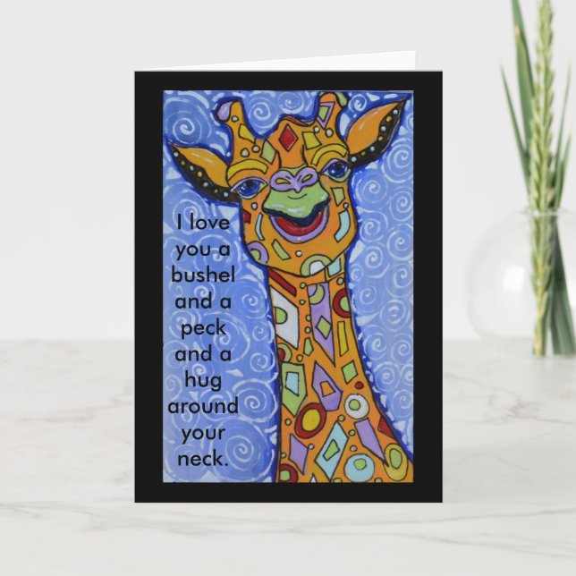 Tarjeta Giraffe Feliz de amarte a un bosquejo y a un abraz (Anverso)