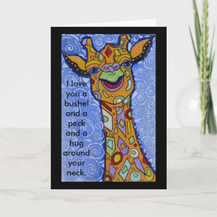 Tarjeta Giraffe Feliz de amarte a un bosquejo y a un abraz