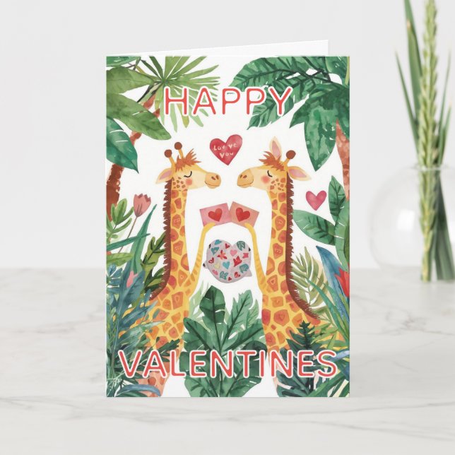 Tarjeta Giraffe Happy Valentines (Anverso)