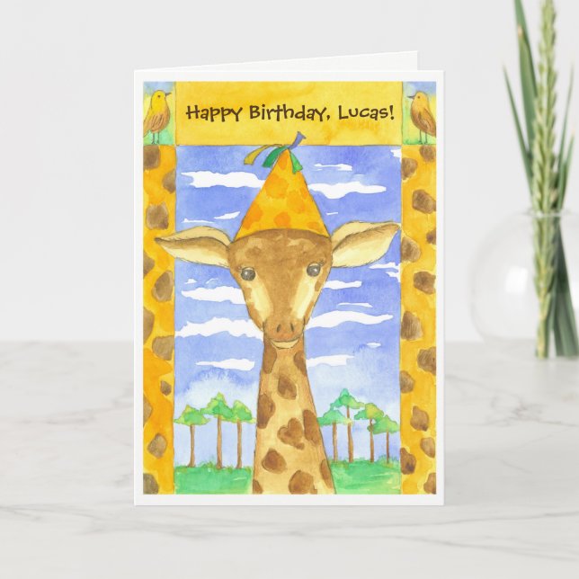 Tarjeta Giraffe Kids Happy Birthday Custom Name (Anverso)