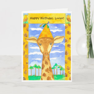 Tarjeta Giraffe Kids Happy Birthday Custom Name