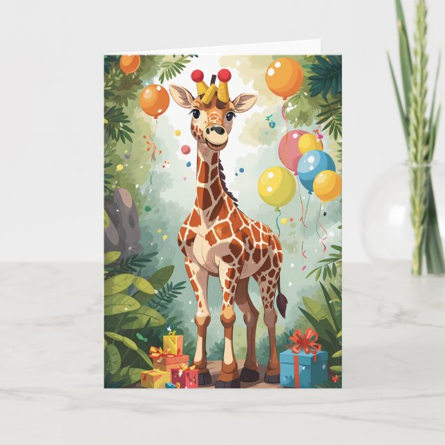 Tarjeta Giraffe personalizado con globos y regalos | Tarje (Anverso)