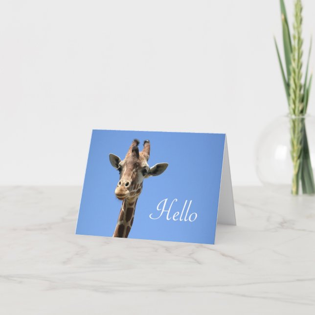 Tarjeta Giraffe Photo Cute Hello Blue (Anverso)