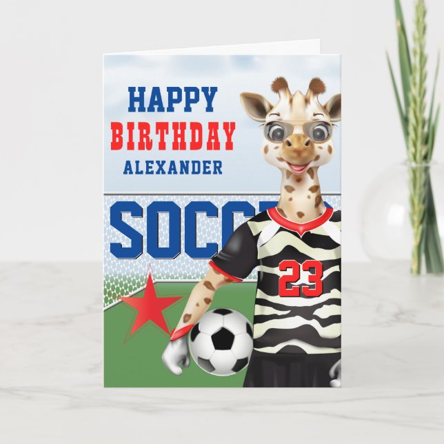 Tarjeta Giraffe Soccer Player Kids Birthday (Anverso)