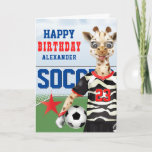 Tarjeta Giraffe Soccer Player Kids Birthday<br><div class="desc">Giraffe Soccer Player with Soccer Ball.</div>