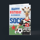 Tarjeta Giraffe Soccer Player Kids Birthday<br><div class="desc">Giraffe Soccer Player with Soccer Ball.</div>