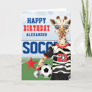 Tarjeta Giraffe Soccer Player Kids Birthday