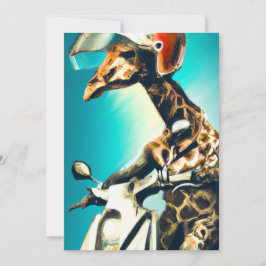Tarjeta Giraffe vistiendo casco en motocicleta arte modern