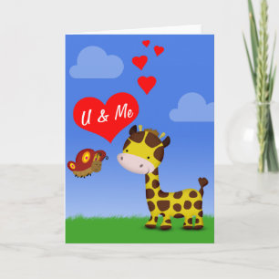 Tarjeta Giraffe y mariposa enamorada